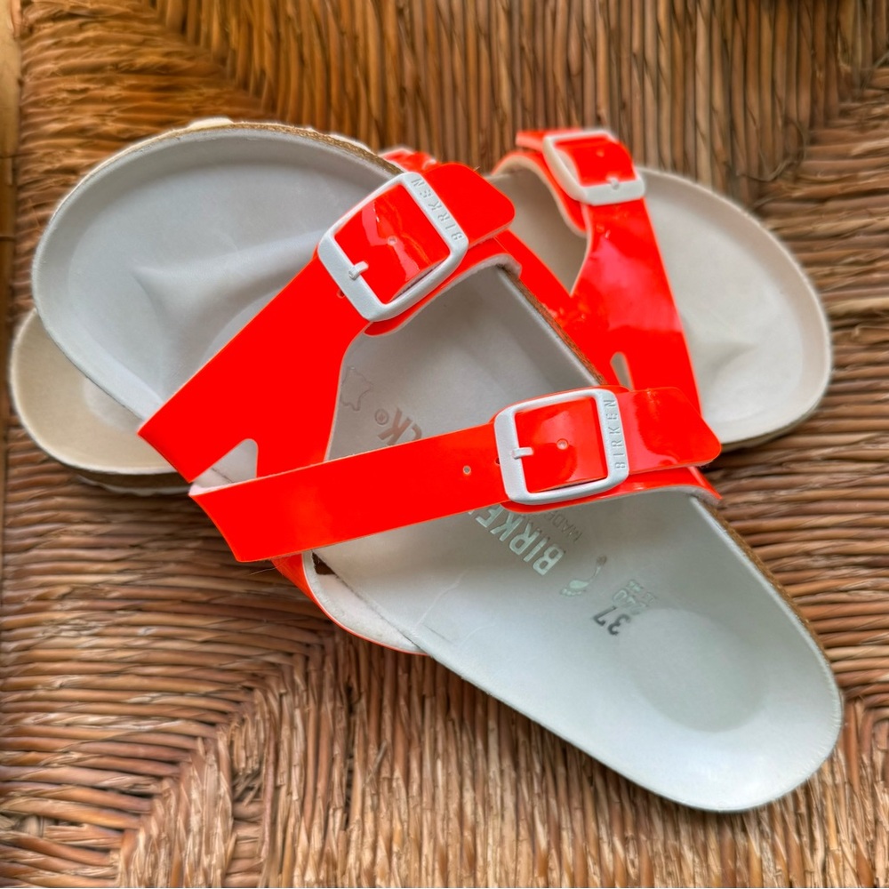 Birkenstock Yao Balance Shiny Neon Orange Double Strap Sandals